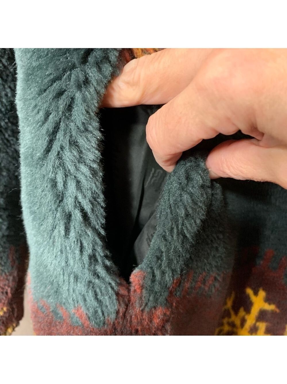 Vintage 90s Teddy Jacket Coat Mid Length Sz M Oversized Green Brown Cozy Plush - Picture 4 of 14